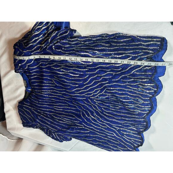 Jewel Queen 100% Pure Silk Sequined Short Sleeve Great Gatsby Style Blouse 2x - Picture 4 of 10